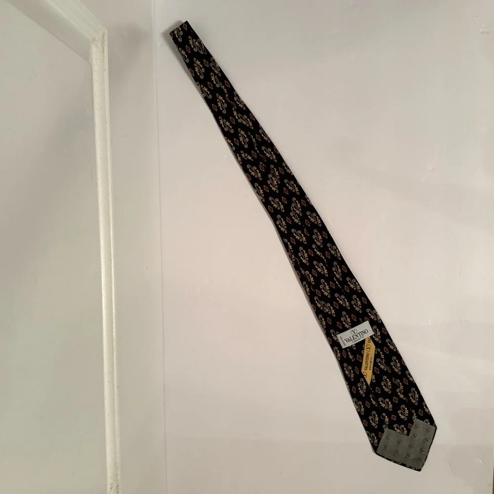 VALENTINO TIE BLACK GOLD BROWN GRAY PRINT SILK ITALY LUXURY WIDE MENS ACCESSORY